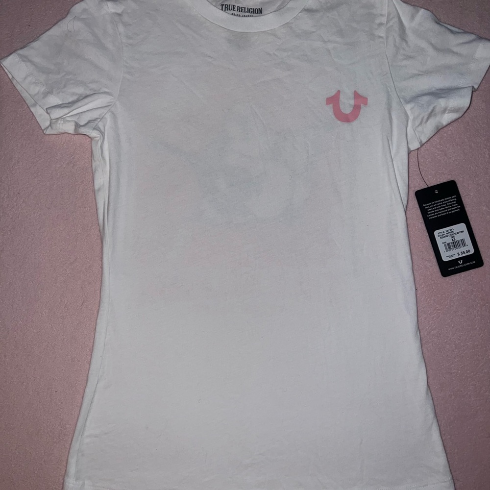 True Religion White T-Shirt with Pink Logo